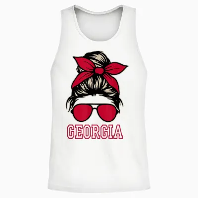 Georgia Women Girls Mom Messy Bun Hair. Unisex Tank Top - White