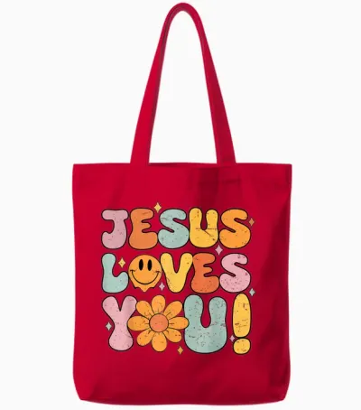 Jesus Loves You Cute Christian Teen Girl Graphic Tees Tote Bags - Red