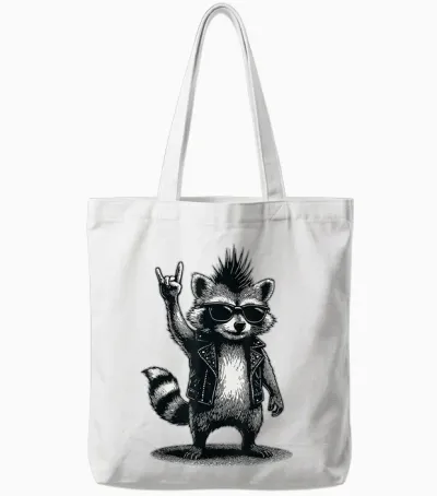 Funny Raccoon Retro Raccoon Rock Music Men Kids Women Tote Bags - White