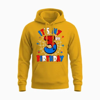 Kids It's My 3rd Birthday Spider Theme Party 3 Years Old Unisex Hoodie - Gold