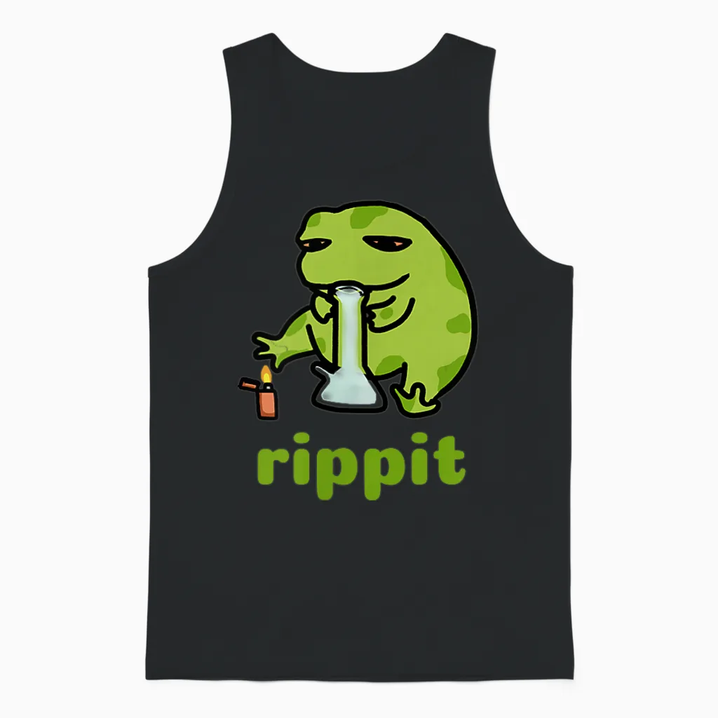 Rippit Stoner Frog | Weed, Marijuana Smoker, Cannabis 420 Unisex Tank Top in Black