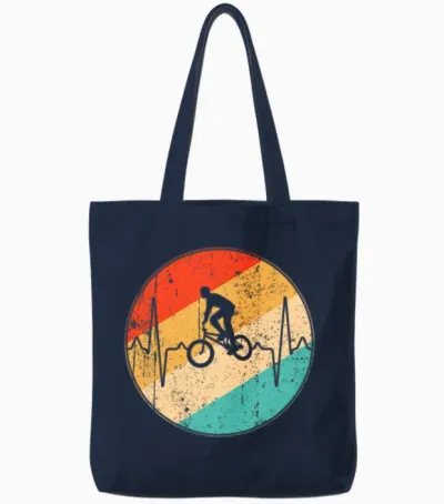 Bmx Retro Heartbeat Tote Bags - Navy