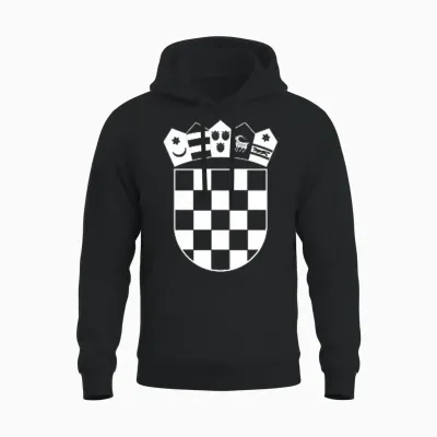 Croatia Coat of Arms Croatia Flag White Chessboard T-Shirt, Black Unisex Hoodie - Black