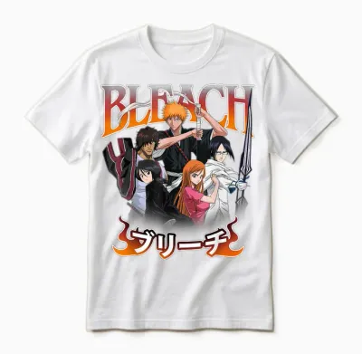 Bleach Team Ichigo and Ombre Logo Anime Unisex T-Shirt - White