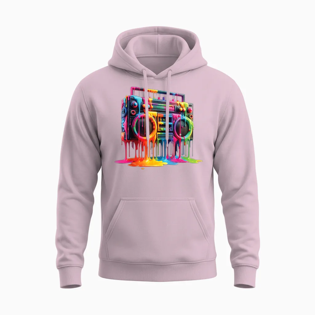 Dripping Paint Boombox Old-School 80s Hip Hop Street Style Unisex Hoodie in Light Pink