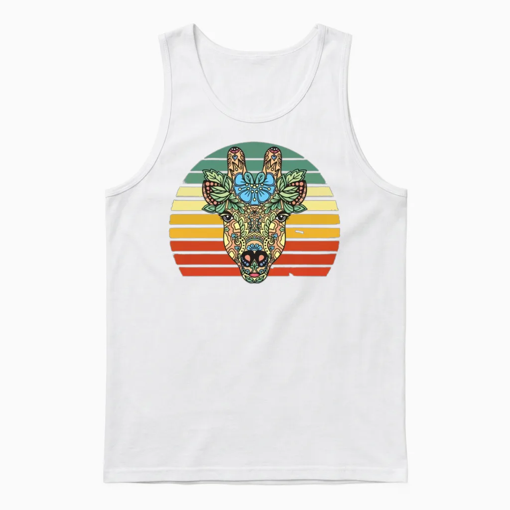 Giraffe Retro Art Unisex Tank Top - White