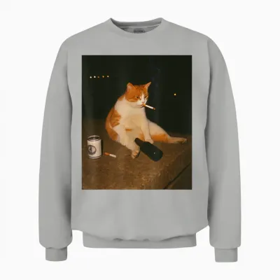 Funny Cigarette Kitten Smoking Stupid Cat Meme Brainrot Unisex Sweatshirt - Ash