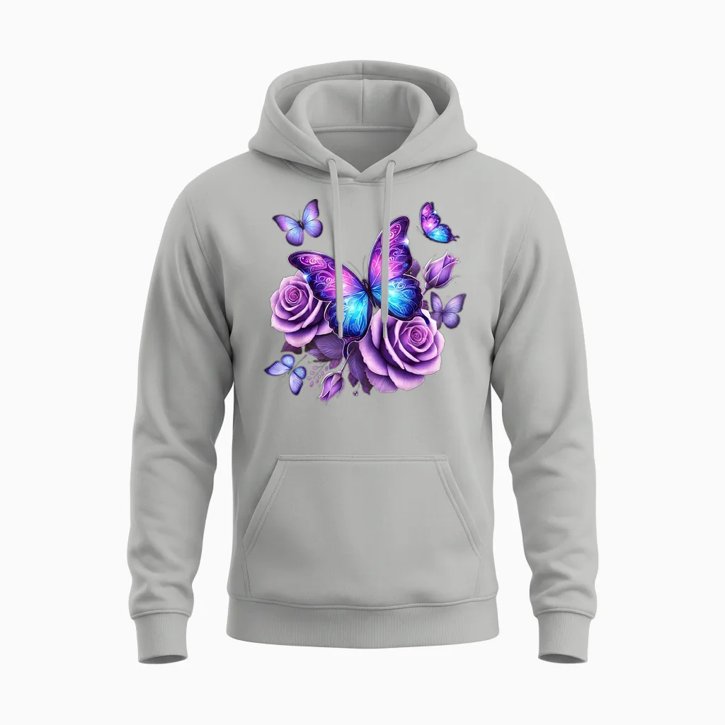 Beautiful Butterfly Purple Pink Butterfly Lovers Gifts Women Unisex Hoodie in Ash