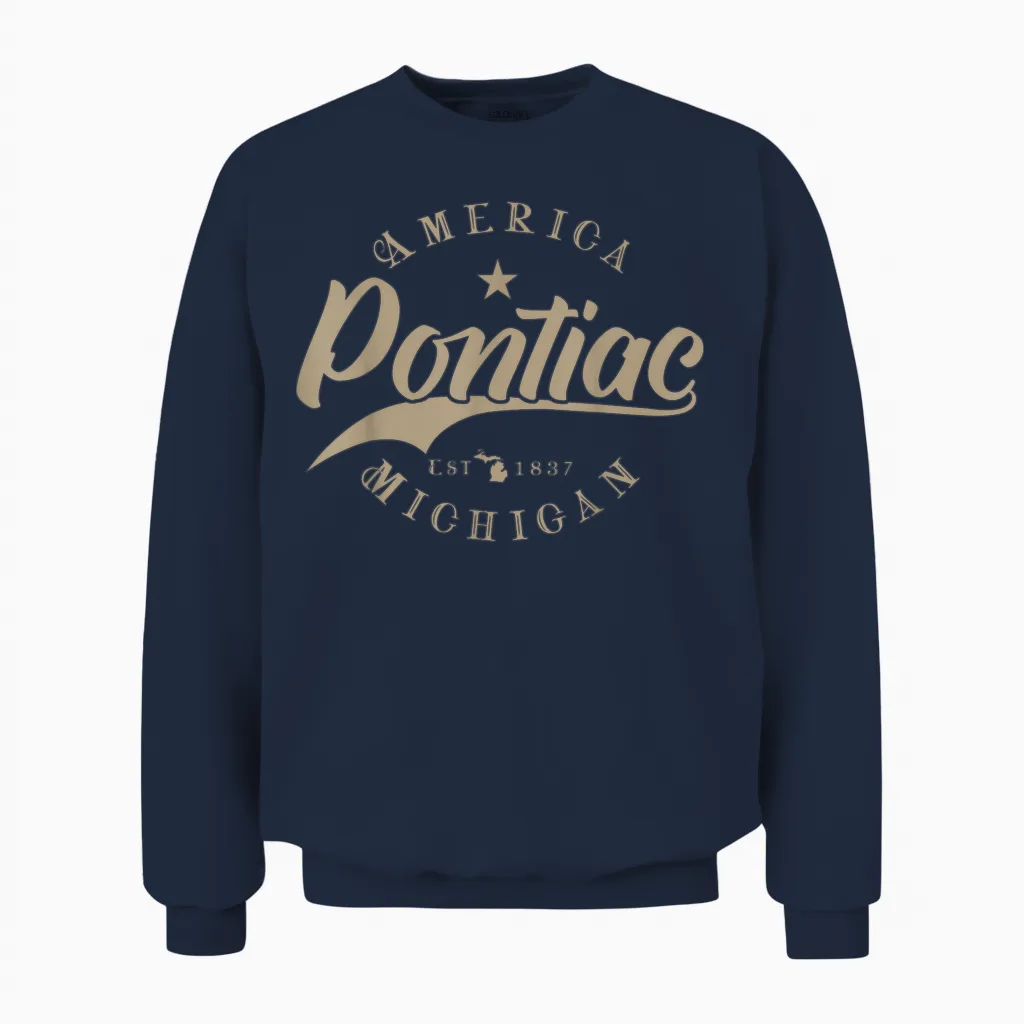 Pontiac Mi Michigan T-Shirt, Black Unisex Sweatshirt in Navy