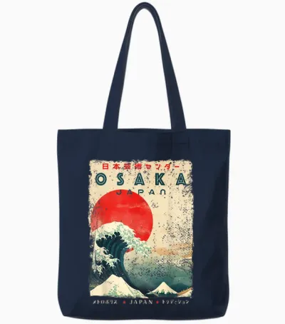 Osaka City Retro Japanese Ukiyoe-E Artwork Osaka Tote Bags - Navy