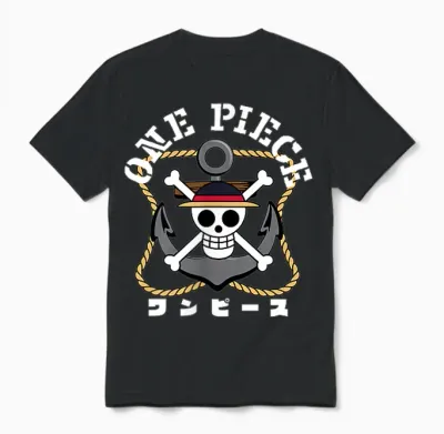 One Piece Anime Front and Back Anchor Logo and Crew Items Unisex T-Shirt - Black