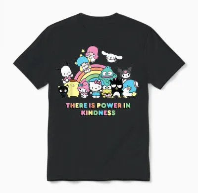 Sanrio Hello Kitty & Friends Power in Kindness Black Classic Fit T-Shirt, Crew Neck, Short Sleeve Unisex T-Shirt - Black