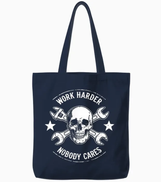 (2 Sides) Funny No One Owes You Sht Work Harder Men Jokes Tote Bags in Navy