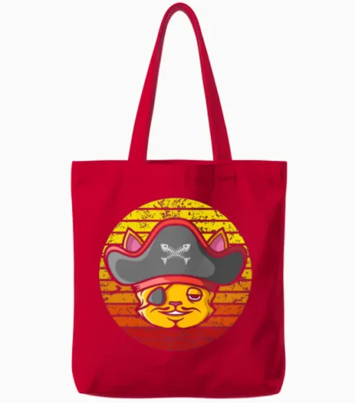 Pirate Cat Retro Tote Bags - Red