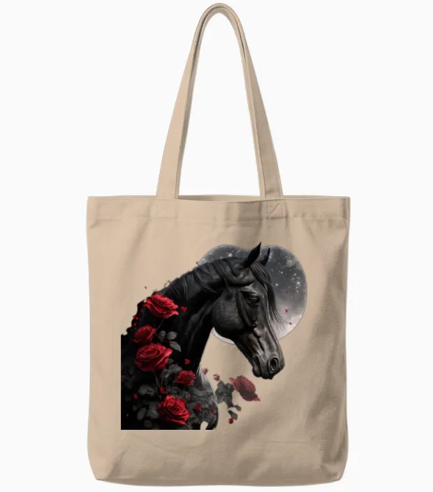 Black Horse Lovers Gift Tote Bags in Natural
