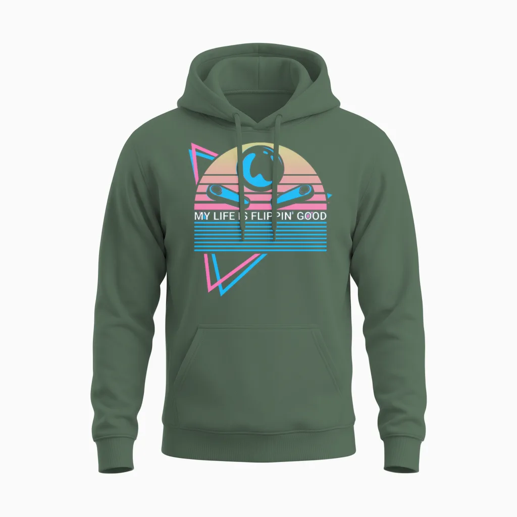 Pinball Machine Retro Unisex Hoodie in Military Green