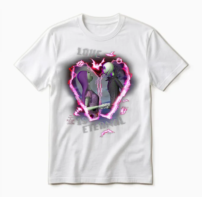 Tim Burton’s the Nightmare Before Christmas Love Is Eternal Unisex T-Shirt in White