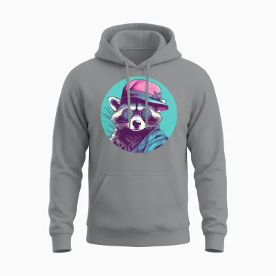 Raccoon Lovers Retro Style Unisex Hoodie - Sport Grey