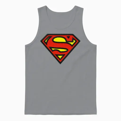 Superman Small Logo S-Shield Embroidery Unisex Tank Top in Sport Grey