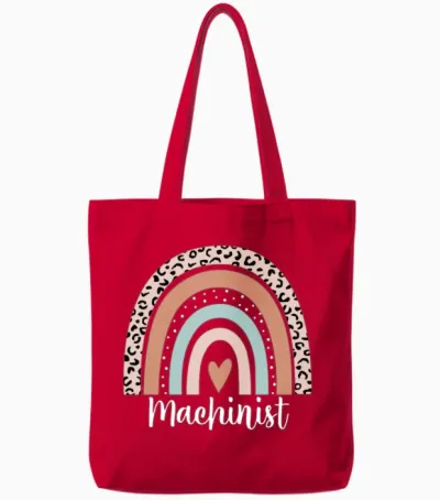 Machinist Rainbow Leopard Funny Machinist Tote Bags - Red