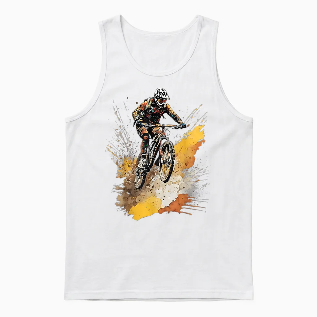 Mountain Bike Mtb Downhill Cycling E-Bike & Bicycle T-Shirt, Black Unisex Tank Top in White