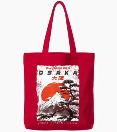 Osaka City Retro Japanese Ukiyoe-E Artwork Osaka T-Shirt, Black Tote Bags - Red
