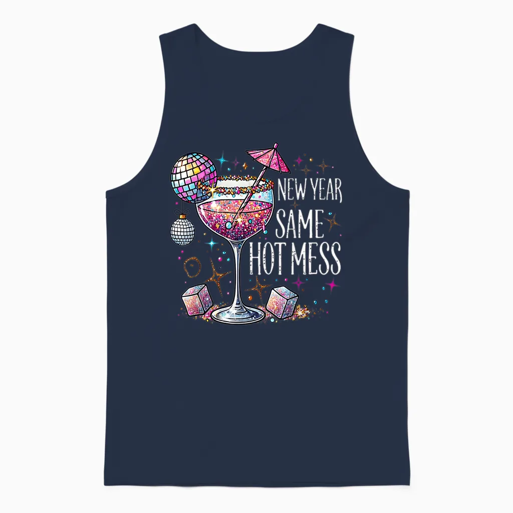 New Year Same Hot Mess Martini Cocktail New Year Women Unisex Tank Top in Navy
