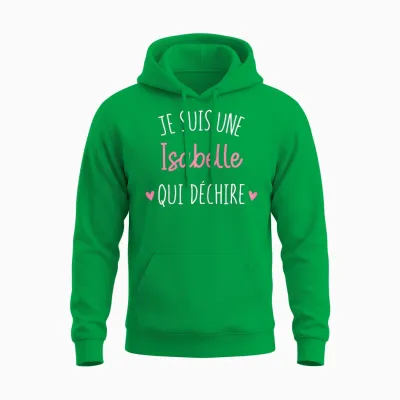 Personalised Women's Gift Name Isabelle Qui Déchire T-Shirt, Black, Female X-Small Unisex Hoodie - Irish Green