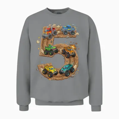 5 Year Old Monster Truck Boy Toddler 5th Birthday Party Unisex Sweatshirt - Sport Grey