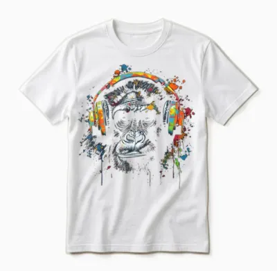 Affe Musik Bunte Musiker Tier Thema Tier Dschungel Kunst Affe Unisex T-Shirt - White