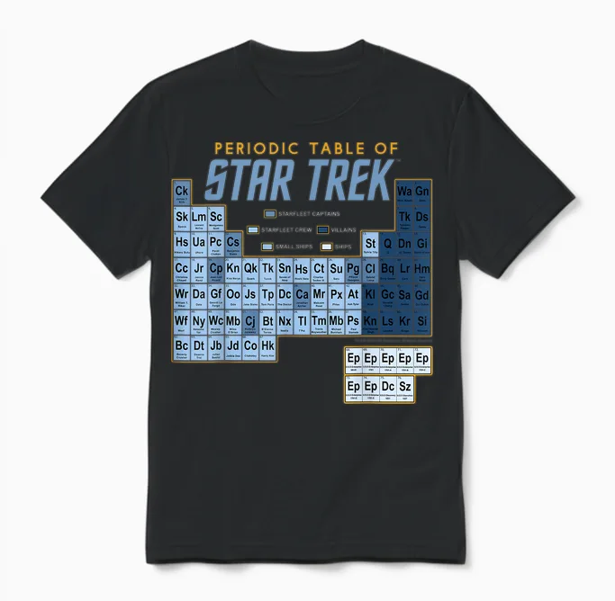 Star Trek Original Series Periodic Table Map Graphic Unisex T-Shirt in Black