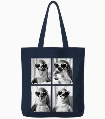 Lunettes De Soleil Drôles De Dauphins Avec Cœurs Pour La Saint-Valentin Manche Longue Tote Bags - Navy