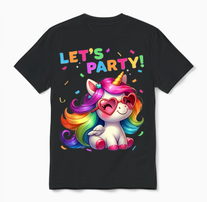 Unicorn Party Outfit Women Men Boys Girls Unicorn T-Shirt, Black Unisex T-Shirt in Black