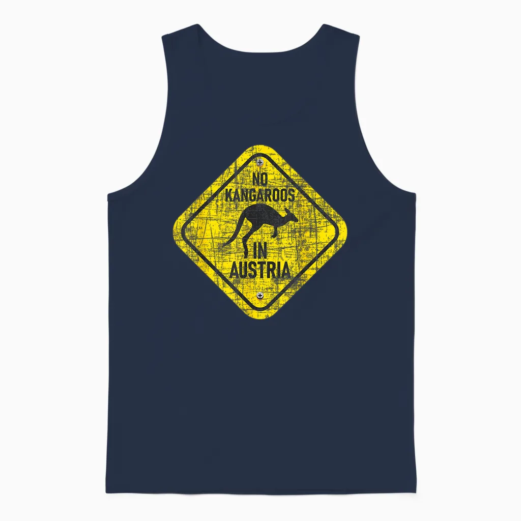 Zookeeper Wildlife Animal Lover T-Shirt with German Text "no Kangaroo in Austria, Black Unisex Tank Top in Navy
