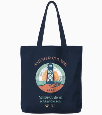 Sarah & Connor - Yatescation 2025 - Lighthouse Tote Bags - Navy