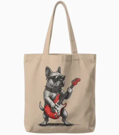 Guitare Vintage Bouledogue Français Punk Tote Bags - Natural