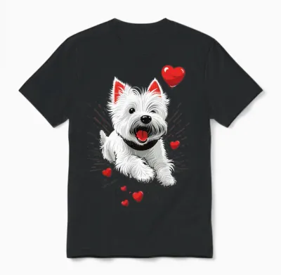 Westie Love Heart on West Highland White Terrier Lover T-Shirt, Black Unisex T-Shirt - Black