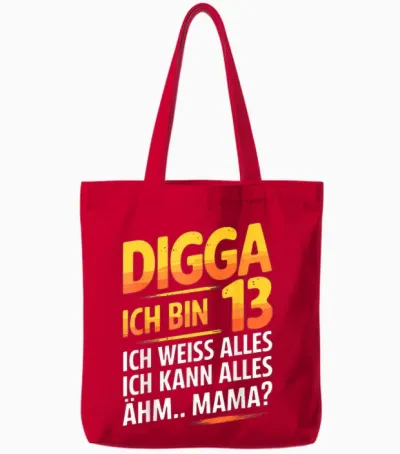 13th Birthday Boy Girl 13 Years 2012 Funny Gift T-Shirt, Black Tote Bags - Red