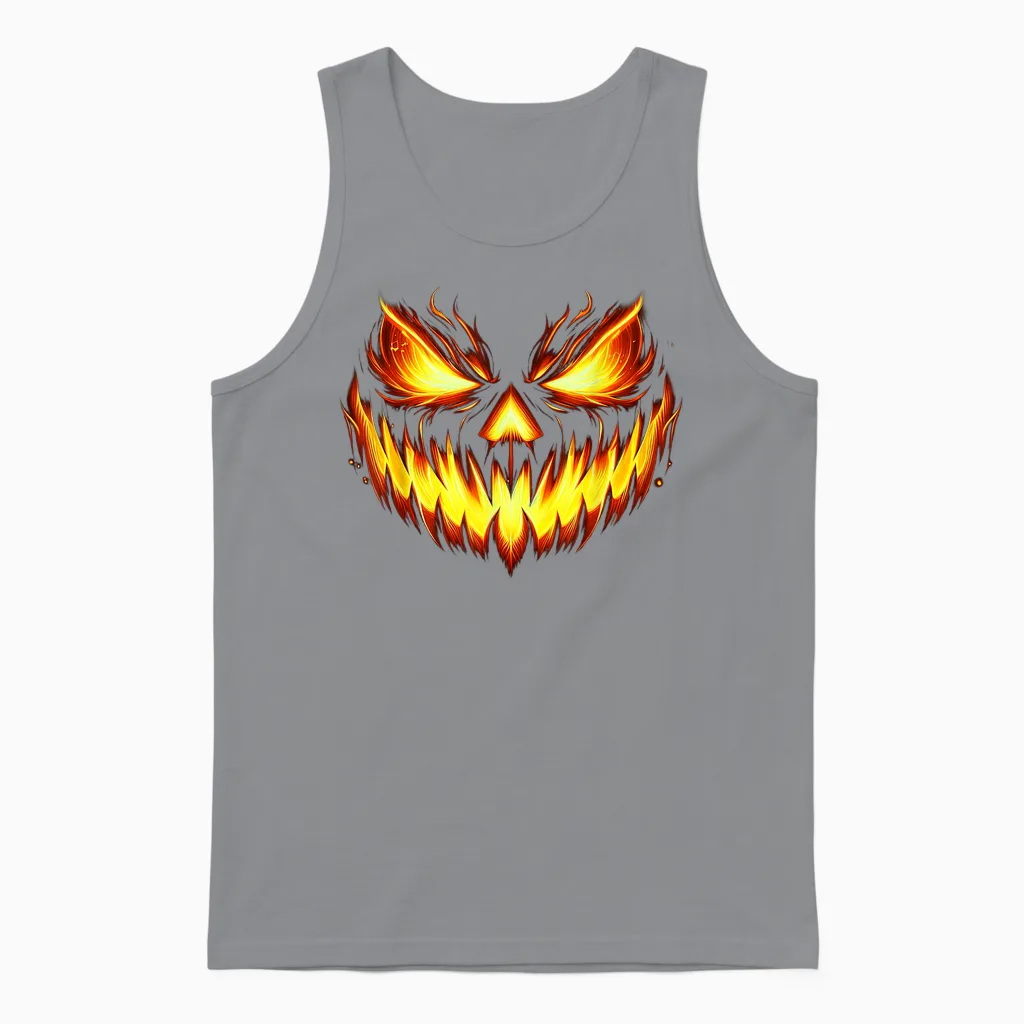 Scary Jack O Lantern Carved Pumpkin Face Halloween Costume Unisex Tank Top in Sport Grey