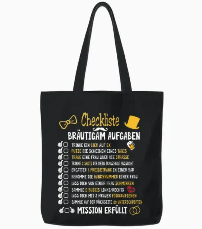 Junggesellenabschied Mann Kostüm & Polter Shirts Groom Tasks Rumbling Jga Checklist T-Shirt Black Small Crew Neck Short Sleeve Classic Fit T-Shirt for Men Tote Bags - Black