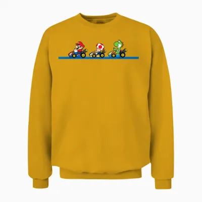 Mario Kart Yoshi Toad & Mario Vintage Race Line Up Unisex Sweatshirt - Gold