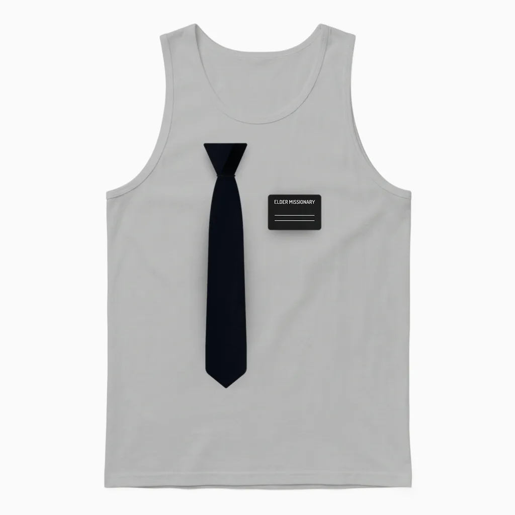 Mormon Missionar Kostüm, Pyjama, Lds ältere Krawatte & Namensschild Unisex Tank Top in Ash