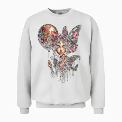 Fairy Portrait Woman Mythical Pattern Fantasy Art Fairy Unisex Sweatshirt - White