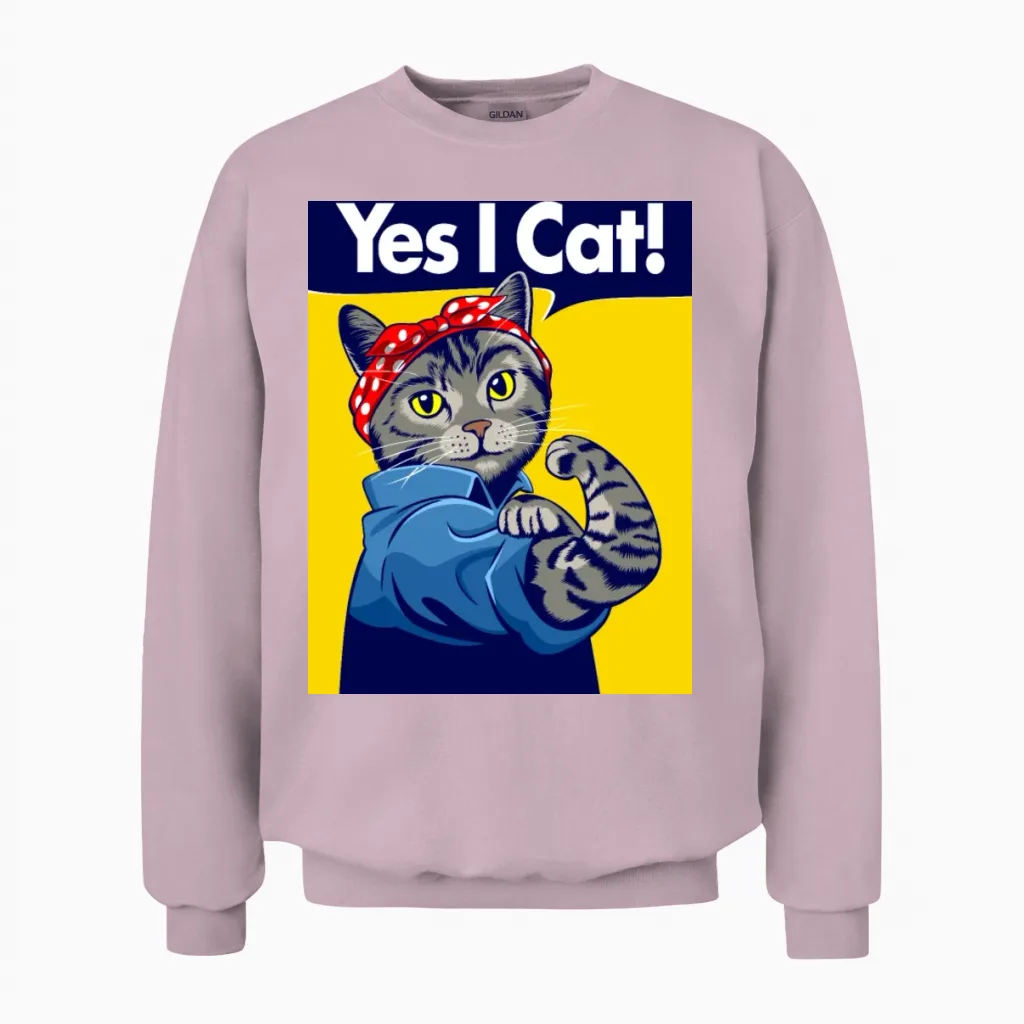 Retro Cat Motivation Lovers Unisex Sweatshirt in Light Pink