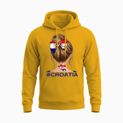 Kroatisches Mädchen – Kroatien-Flagge Unordentlicher Dutt Unisex Hoodie - Gold