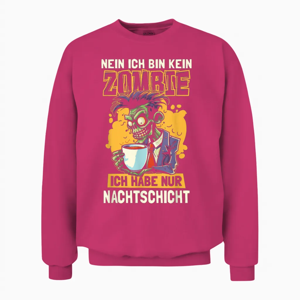 Funny Night Service Night Shift Worker Zombie T-Shirt, Black Unisex Sweatshirt in Heliconia
