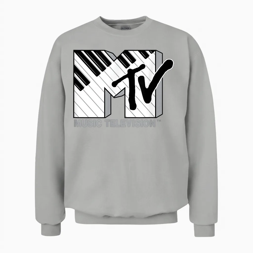 The Official Mtv Logo with Black and White Piano Keys Unisex Sweatshirt in Ash