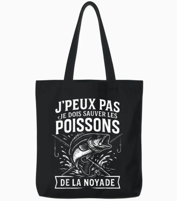 I Can Not I Must Save Fish Humor Fishing Fisherman Tote Bags in Black