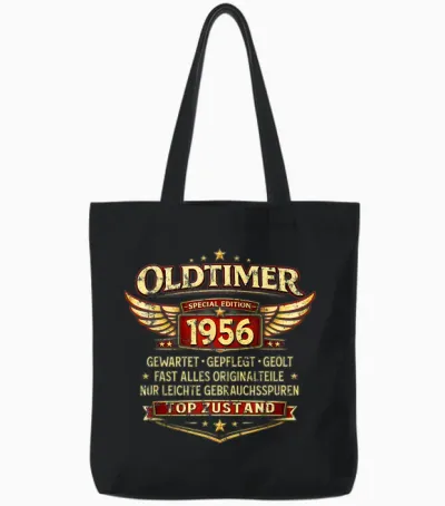 70. Geburtstag Geschenk Mann Oldtimer Jahrgang 1956 Lustiges Tote Bags - Black