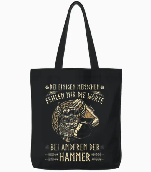 Viking Warrior Saying, Norse Viking T-Shirt, Black Tote Bags in Black